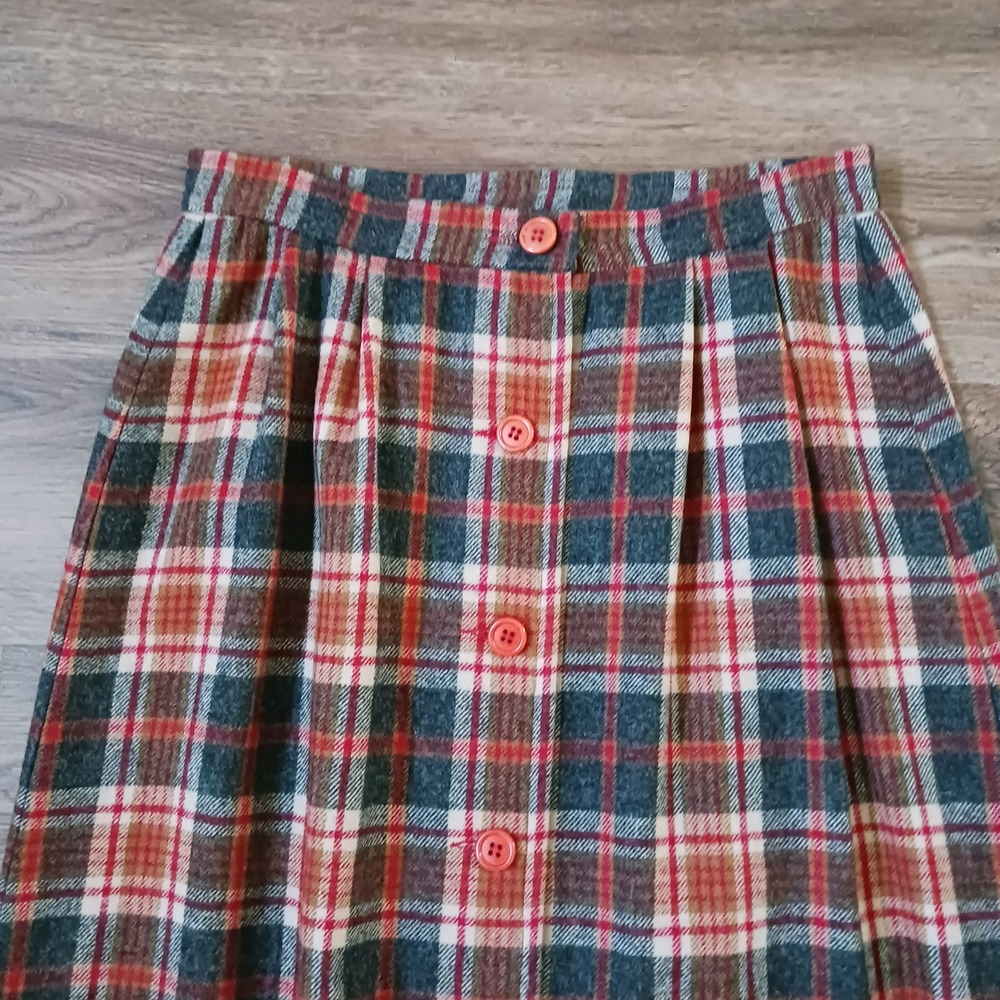 Vintage Pendleton Wool Plaid Maxi Skirt Red Green Button Front Size 14 - Picture 3 of 9